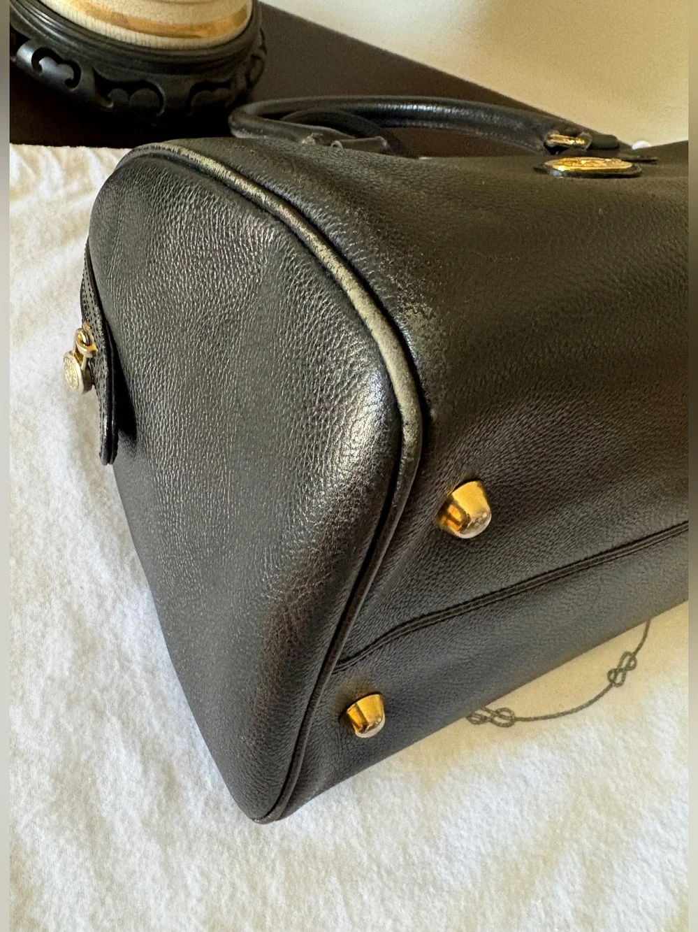 Authentic Vintage Burberrys Satchel Boston Bag Black Leather Nova Check 80-90s